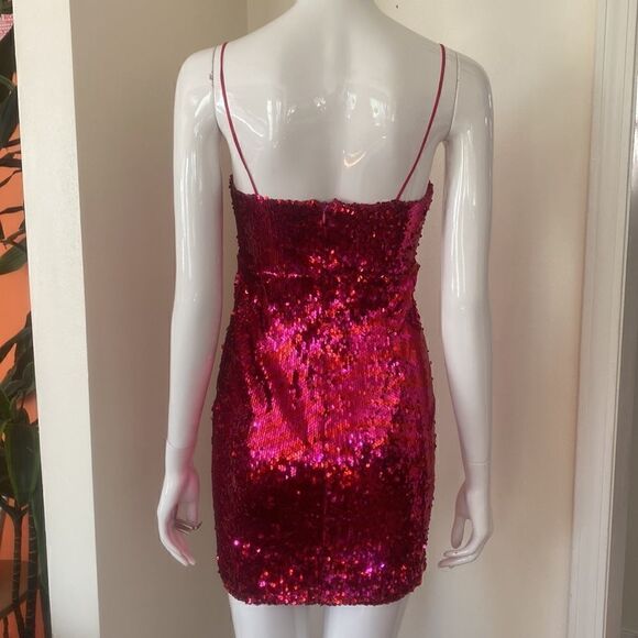 Zara Pink & Red Horizontal Striped Sequin Mini Dress Size XS - Picture 7 of 16